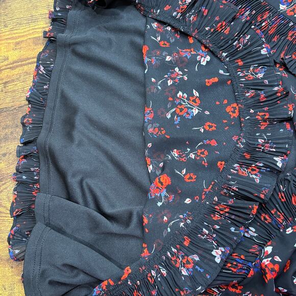 Lulus S Mini Dress Black Long Sleeve Floral Chiffon Ruffle Pleat Sheer Cottage - Picture 10 of 14